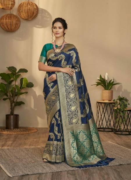Navy Blue Colour Rajyog Rajpath Amravati Exclusive Festive Wear Soft Silk Saree Collection 69006